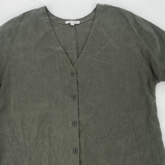 VETTA Size XS Olive Green Tencel Button Front Tunic Top Made In USA Pockets - Picture 7 of 13